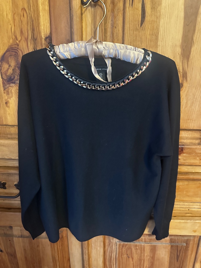 Adrienne Vittadini Black Sweater With Gold Chain Detail